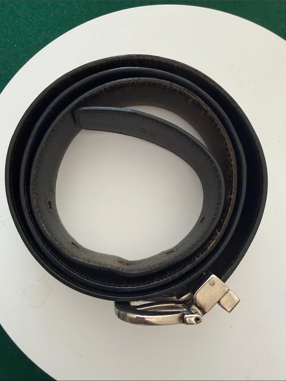 Salvatore Ferragamo Black Leather Belt with Silver-Tone Signature Buckle